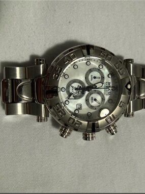 Invicta Silver Chronograph Watch with Mother-of-Pearl Dial